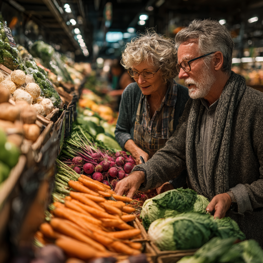 Літня жінка готує здорову їжу